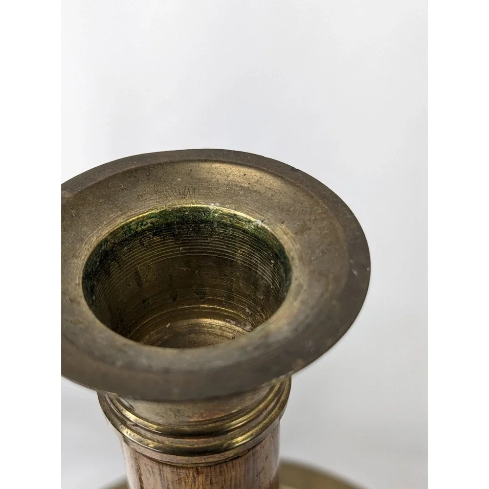 Brass Candlestick‎ Candle Holder Wooden 4.25 Inch Finger Hold